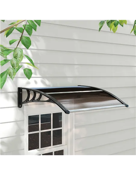 Outsunny Front Door Canopy Outdoor Awning Aluminium Rigid Plastic Polycarbonate Rain Shelter UV Water Rain Resistant 120 x 75cm 