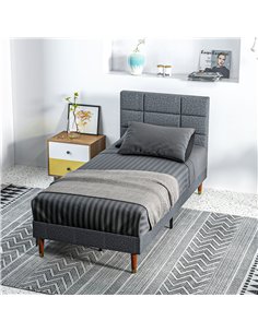 HOMCOM Upholstered Single Bed Frame, with Slats - Grey 2