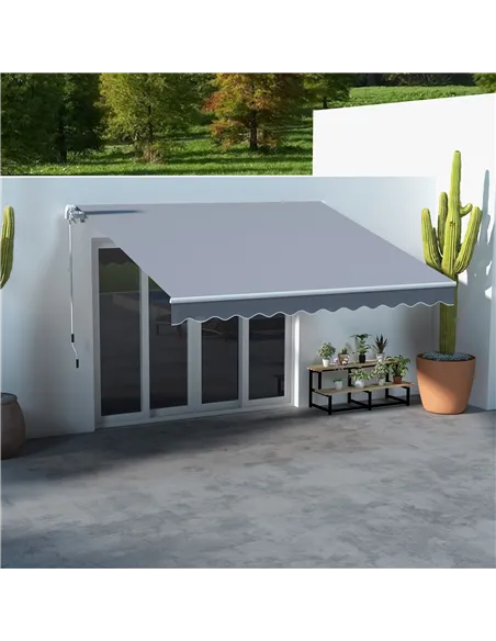 Outsunny 3 x 2.5m Manual Awning Canopy Sun Shade Shelter Retractable for Garden Grey