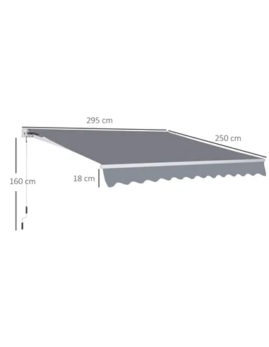 Outsunny 3 x 2.5m Manual Awning Canopy Sun Shade Shelter Retractable for Garden Grey