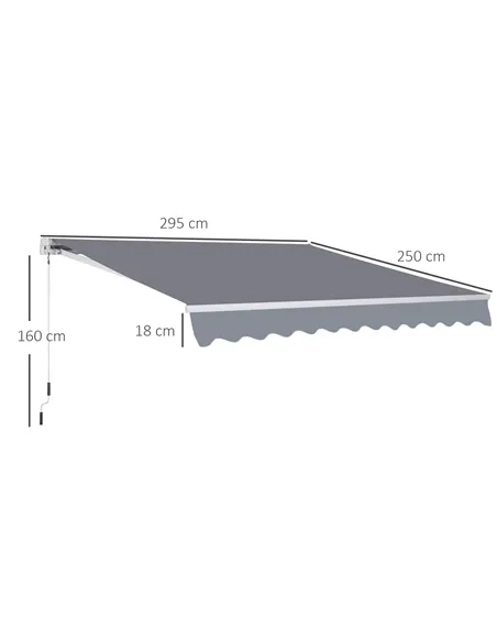 Outsunny 3 x 2.5m Manual Awning Canopy Sun Shade Shelter Retractable for Garden Grey