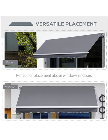 Outsunny 3 x 2.5m Manual Awning Canopy Sun Shade Shelter Retractable for Garden Grey