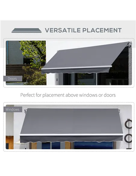 Outsunny 3 x 2.5m Manual Awning Canopy Sun Shade Shelter Retractable for Garden Grey