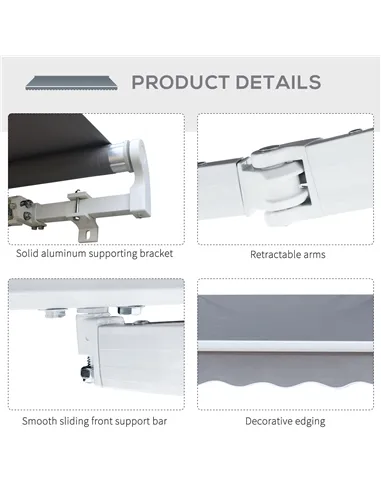 Outsunny 3 x 2.5m Manual Awning Canopy Sun Shade Shelter Retractable for Garden Grey