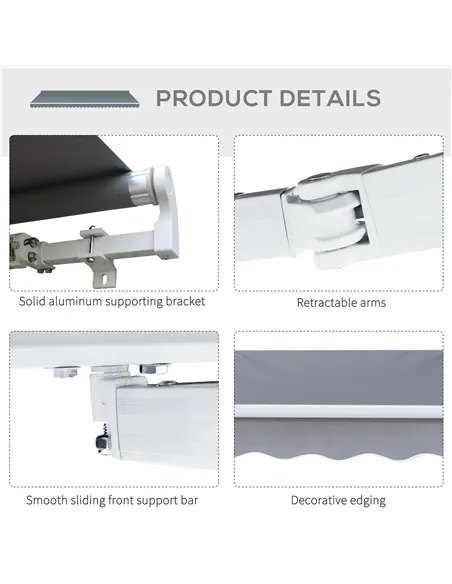 Outsunny 3 x 2.5m Manual Awning Canopy Sun Shade Shelter Retractable for Garden Grey