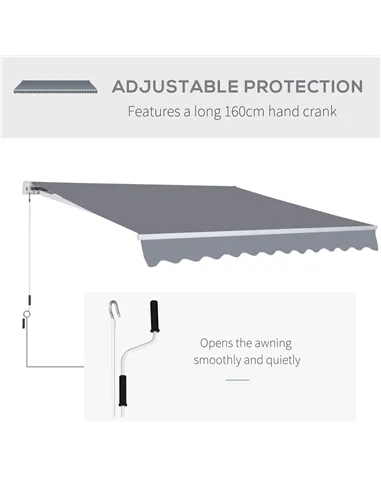 Outsunny 3 x 2.5m Manual Awning Canopy Sun Shade Shelter Retractable for Garden Grey