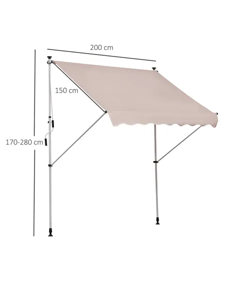 Outsunny 2x1.5m  Adjustable Outdoor Aluminium Frame Awning Beige