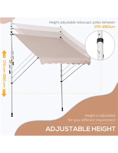 Outsunny 2x1.5m  Adjustable Outdoor Aluminium Frame Awning Beige