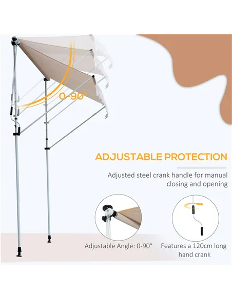 Outsunny 2x1.5m  Adjustable Outdoor Aluminium Frame Awning Beige