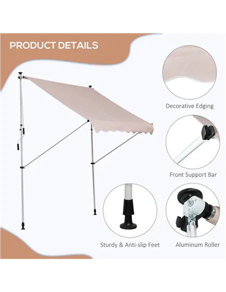 Outsunny 2x1.5m  Adjustable Outdoor Aluminium Frame Awning Beige