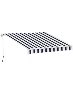 Outsunny Manual Retractable Awning, 2.5x2 m-Dark Blue/White Stripes
