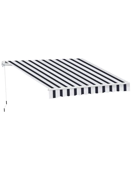Outsunny Manual Retractable Awning, 2.5x2 m-Dark Blue/White Stripes