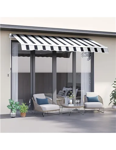 Outsunny Manual Retractable Awning, 2.5x2 m-Dark Blue/White Stripes