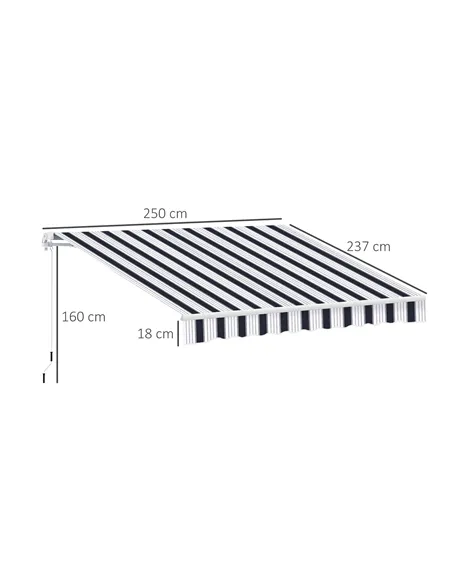 Outsunny Manual Retractable Awning, 2.5x2 m-Dark Blue/White Stripes
