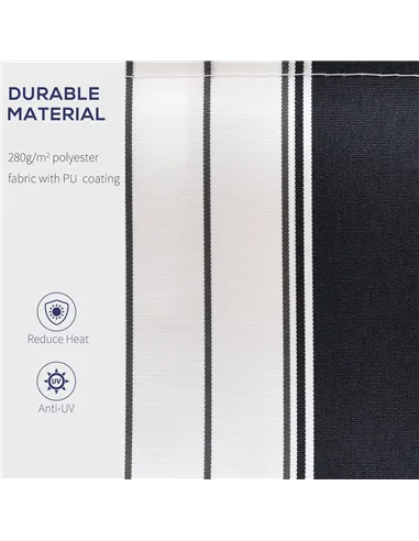 Outsunny Manual Retractable Awning, 2.5x2 m-Dark Blue/White Stripes