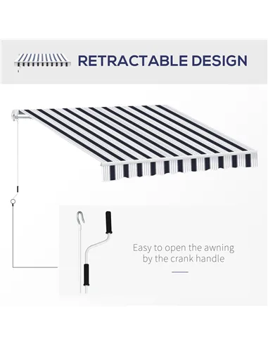 Outsunny Manual Retractable Awning, 2.5x2 m-Dark Blue/White Stripes