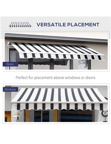 Outsunny Manual Retractable Awning, 2.5x2 m-Dark Blue/White Stripes