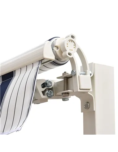 Outsunny Manual Retractable Awning, 2.5x2 m-Dark Blue/White Stripes