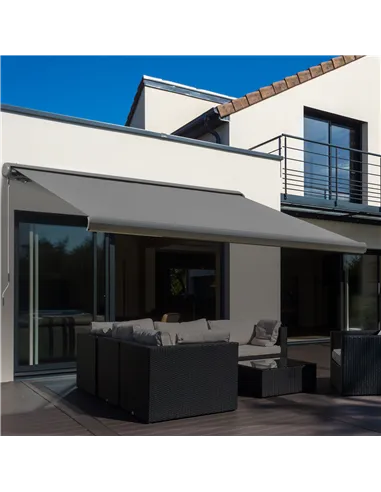 Outsunny 3 x 2.5m Electric Awning with Remote Controller, Aluminium Frame DIY Retractable Awning, UV50+ Sun Shade Canopy for Gar