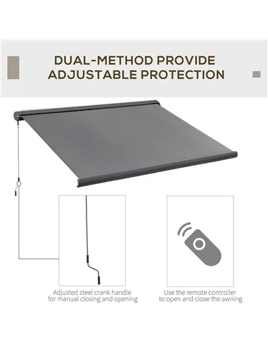 Outsunny 3 x 2.5m Electric Awning with Remote Controller, Aluminium Frame DIY Retractable Awning, UV50+ Sun Shade Canopy for Gar