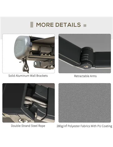 Outsunny 3 x 2.5m Electric Awning with Remote Controller, Aluminium Frame DIY Retractable Awning, UV50+ Sun Shade Canopy for Gar