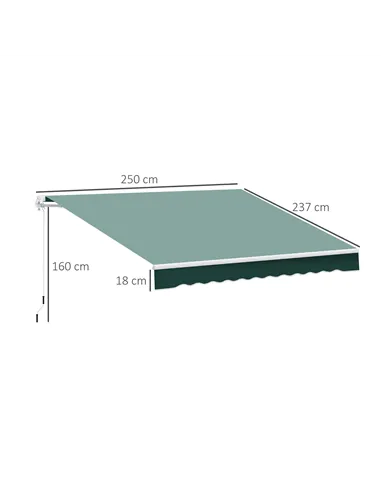 Outsunny Manual Retractable Awning, 2.5x2 m-Dark Green