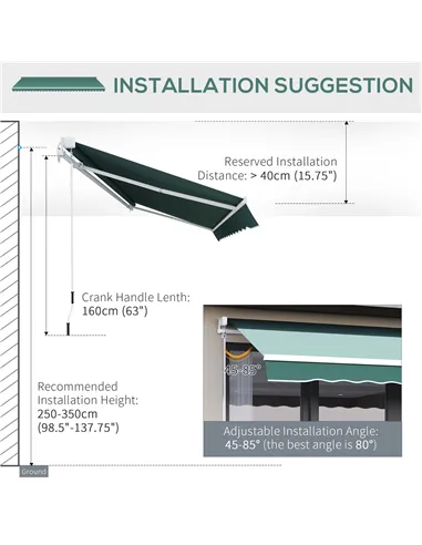 Outsunny Manual Retractable Awning, 2.5x2 m-Dark Green