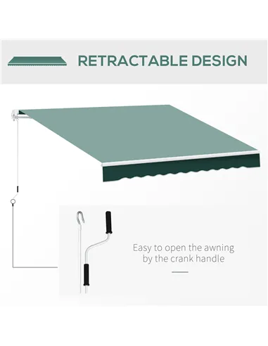 Outsunny Manual Retractable Awning, 2.5x2 m-Dark Green