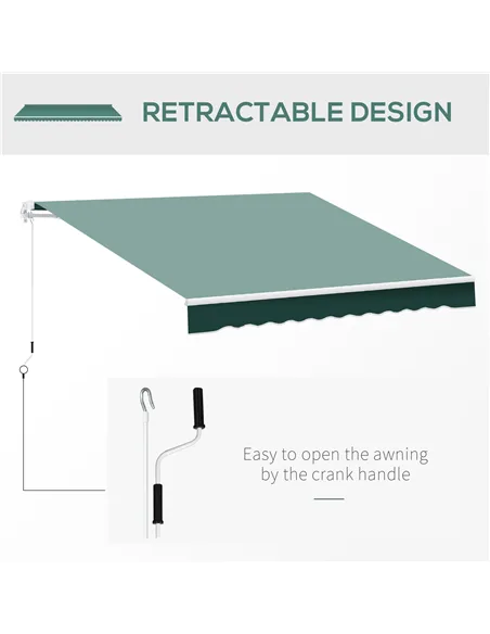 Outsunny Manual Retractable Awning, 2.5x2 m-Dark Green