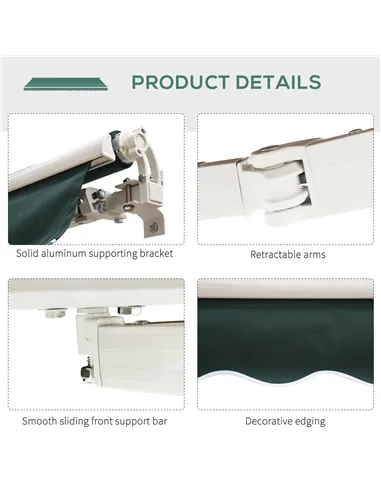 Outsunny Manual Retractable Awning, 2.5x2 m-Dark Green