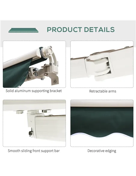 Outsunny Manual Retractable Awning, 2.5x2 m-Dark Green