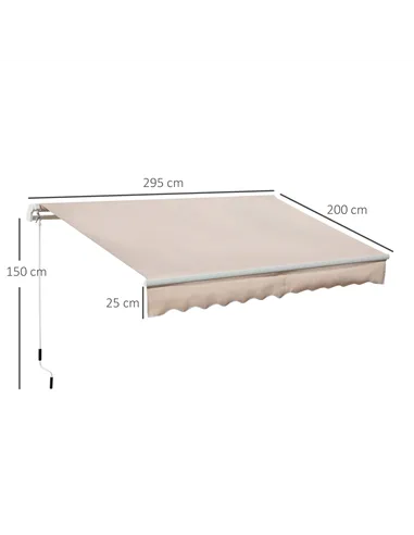Outsunny Awning Canopy Manual Retractable Porch Sun Shade Shelter 3 x 2m Beige