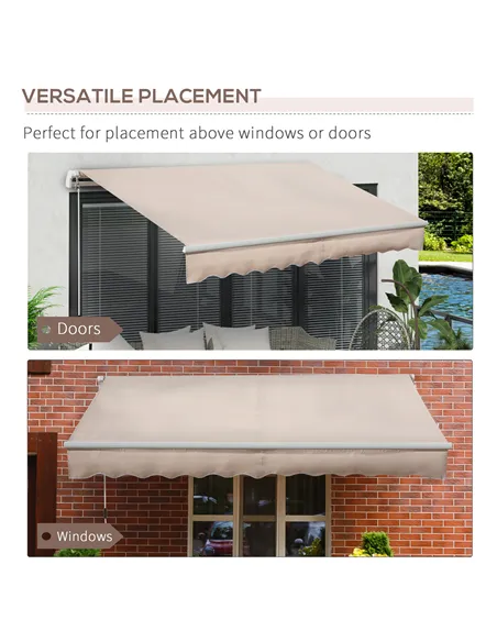 Outsunny Awning Canopy Manual Retractable Porch Sun Shade Shelter 3 x 2m Beige