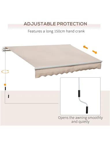 Outsunny Awning Canopy Manual Retractable Porch Sun Shade Shelter 3 x 2m Beige