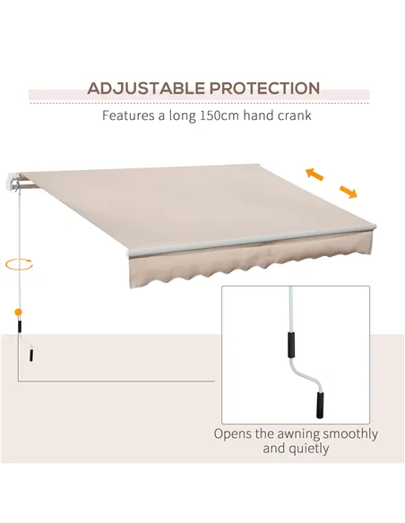 Outsunny Awning Canopy Manual Retractable Porch Sun Shade Shelter 3 x 2m Beige