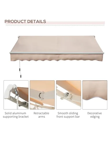 Outsunny Awning Canopy Manual Retractable Porch Sun Shade Shelter 3 x 2m Beige