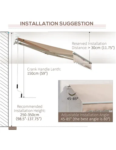 Outsunny Awning Canopy Manual Retractable Porch Sun Shade Shelter 3 x 2m Beige