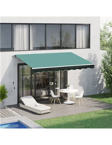 Outsunny 3x2.5 m Sun Shade Canopy Garden Patio Manual Retractable Awning Canopy-Dark Green
