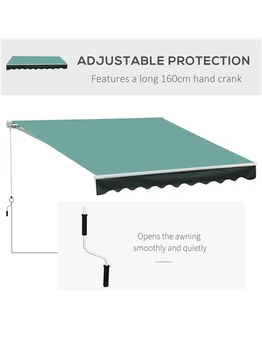 Outsunny 3x2.5 m Sun Shade Canopy Garden Patio Manual Retractable Awning Canopy-Dark Green