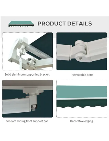 Outsunny 3x2.5 m Sun Shade Canopy Garden Patio Manual Retractable Awning Canopy-Dark Green