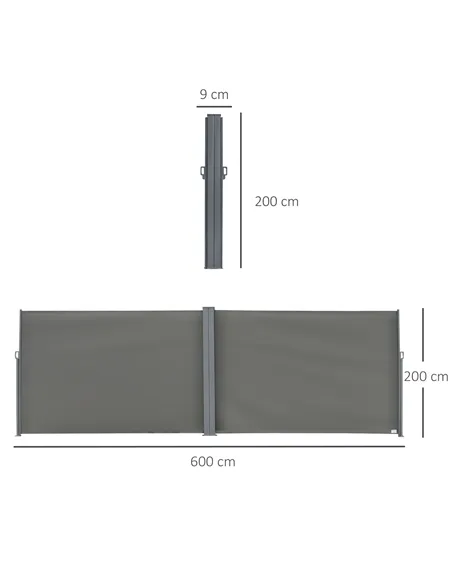 Outsunny 6 x 2m Retractable Sun Side Awning Screen Fence Patio Garden Wall Balcony Screening Panel Outdoor Blind Privacy Divider