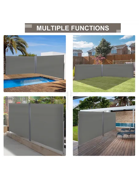 Outsunny 6 x 2m Retractable Sun Side Awning Screen Fence Patio Garden Wall Balcony Screening Panel Outdoor Blind Privacy Divider