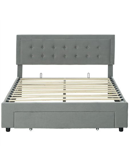 HOMCOM Double Size Ottoman Bed Frame, with Front Drawer - Grey