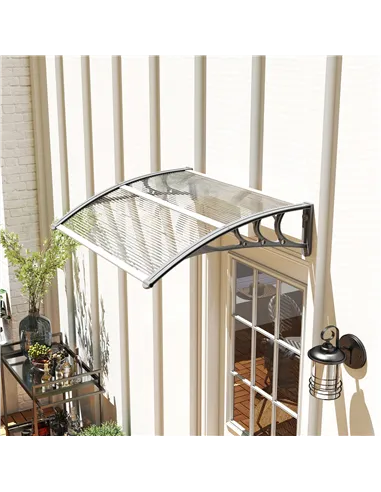 Outsunny Front Door Canopy Outdoor Awning Aluminium Rigid Plastic Polycarbonate Rain Shelter UV Water Rain Resistant 100 x 75cm 