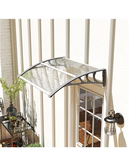 Outsunny Front Door Canopy Outdoor Awning Aluminium Rigid Plastic Polycarbonate Rain Shelter UV Water Rain Resistant 100 x 75cm 