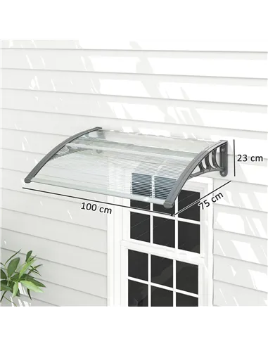 Outsunny Front Door Canopy Outdoor Awning Aluminium Rigid Plastic Polycarbonate Rain Shelter UV Water Rain Resistant 100 x 75cm 
