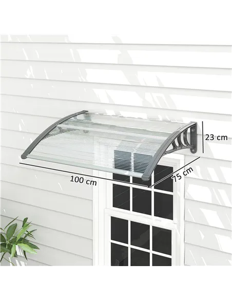 Outsunny Front Door Canopy Outdoor Awning Aluminium Rigid Plastic Polycarbonate Rain Shelter UV Water Rain Resistant 100 x 75cm 