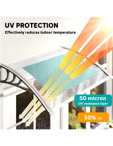 Outsunny Front Door Canopy Outdoor Awning Aluminium Rigid Plastic Polycarbonate Rain Shelter UV Water Rain Resistant 100 x 75cm 