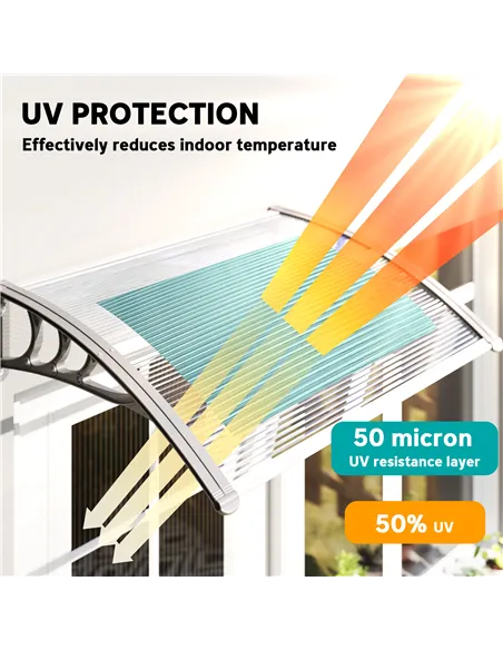 Outsunny Front Door Canopy Outdoor Awning Aluminium Rigid Plastic Polycarbonate Rain Shelter UV Water Rain Resistant 100 x 75cm 
