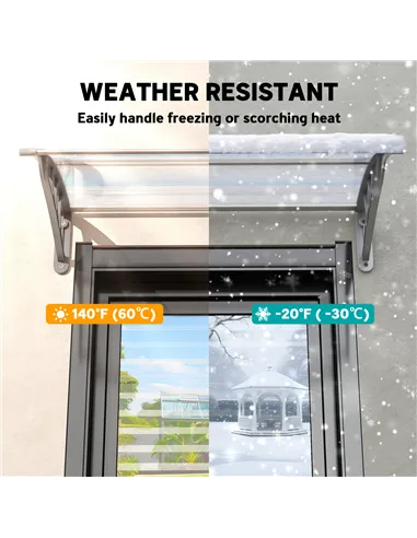 Outsunny Front Door Canopy Outdoor Awning Aluminium Rigid Plastic Polycarbonate Rain Shelter UV Water Rain Resistant 100 x 75cm 